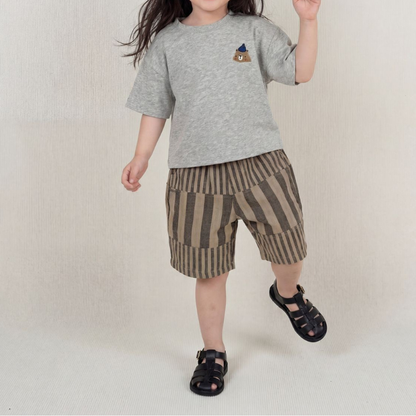 ストライプ切替コットン六分丈パンツ