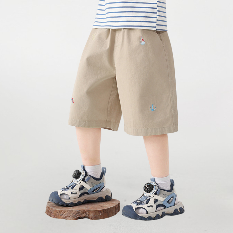 海軍風刺繍純綿ハーフパンツ