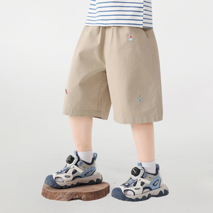 海軍風刺繍純綿ハーフパンツ