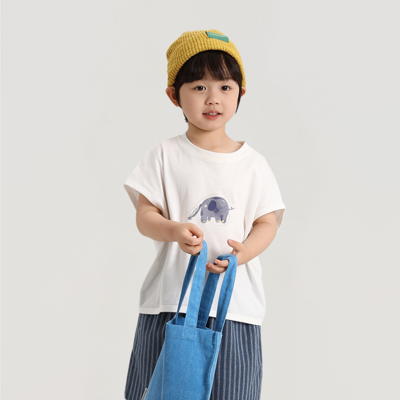 ゾウさんプリント純綿Tシャツ