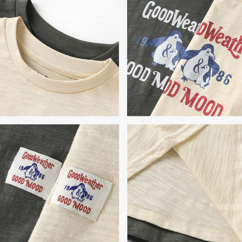 ペンギンプリント純棉半袖Tシャツ