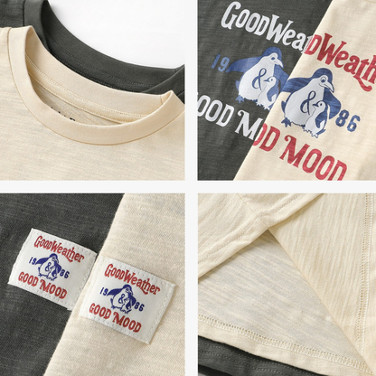 ペンギンプリント純棉半袖Tシャツ