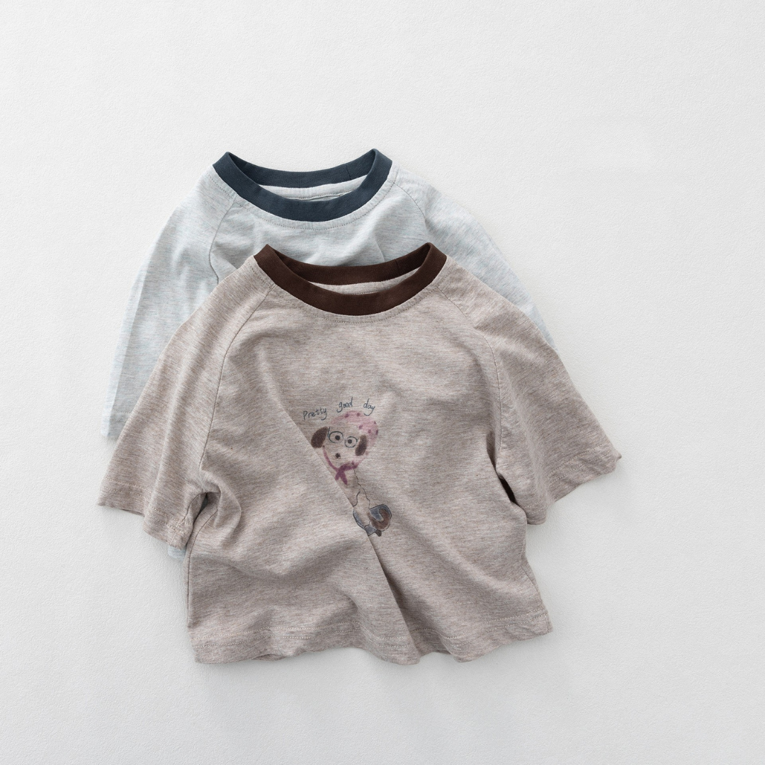 子犬プリント綿100%Tシャツ