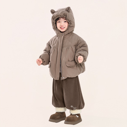 裾クマプリント裏ボアパンツ