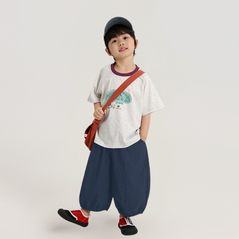 差し色襟純綿半袖Tシャツ