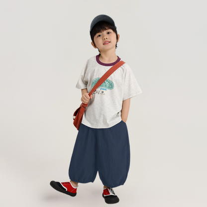 差し色襟純綿半袖Tシャツ