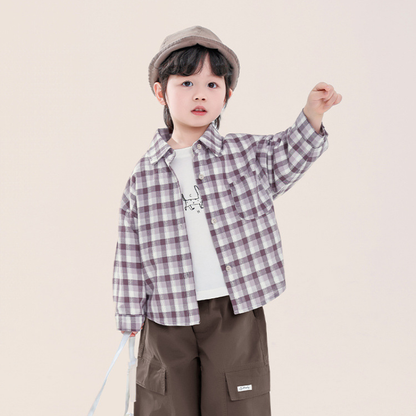 繊細凹凸縞模様チェックシャツ