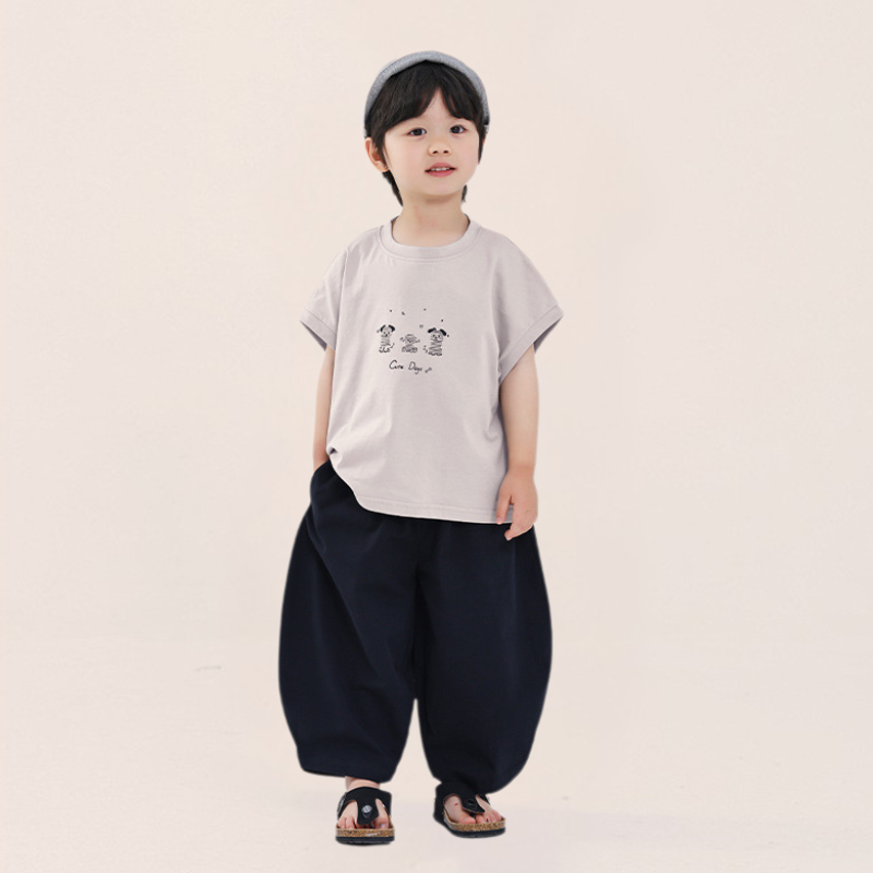 後ろ裾プリントコットン九分丈パンツ