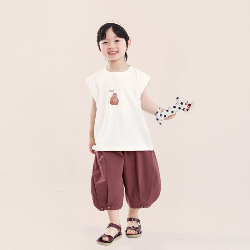 裾ギャザーコットン七分丈パンツ