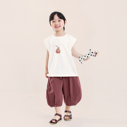 裾ギャザーコットン七分丈パンツ