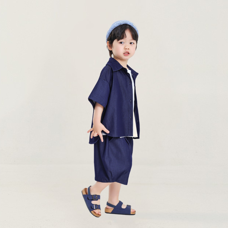 デニム風半袖シャツ＆ショートパンツ2点セット
