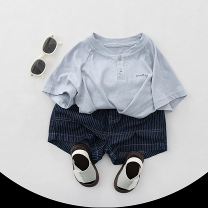ヘンリーネック純綿半袖Tシャツ