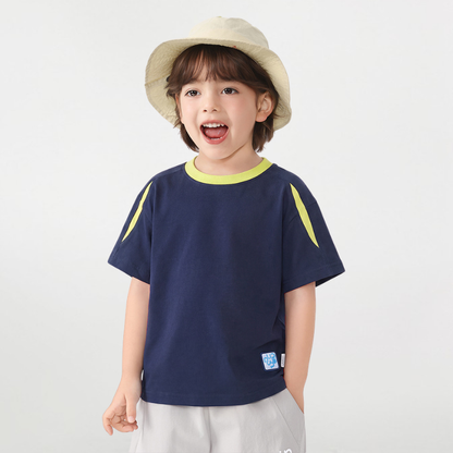 衿袖配色純棉半袖Tシャツ