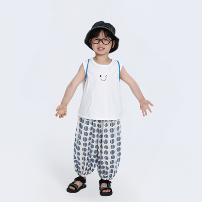ユニークドット柄薄手ロングパンツ