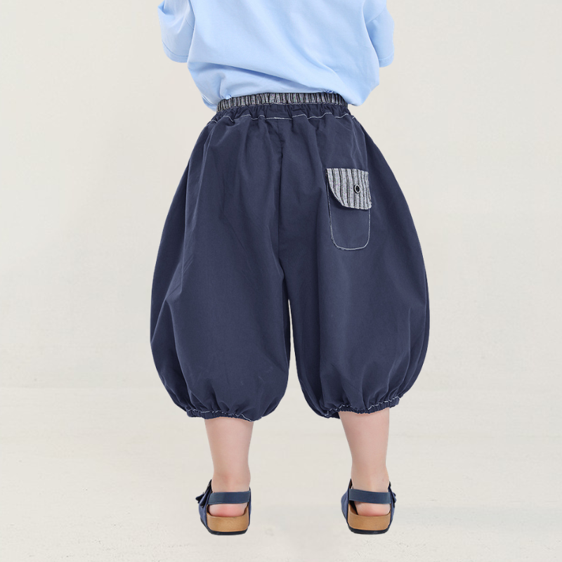 異素材ストライプ切替バルーン七分パンツ