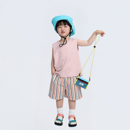 カラフルストライプ純綿ハーフパンツ
