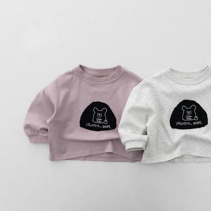 ワッペン線描きクマ長袖Tシャツ