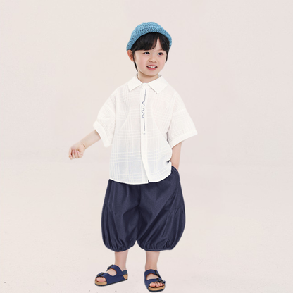 デニム風バルーン七分丈パンツ