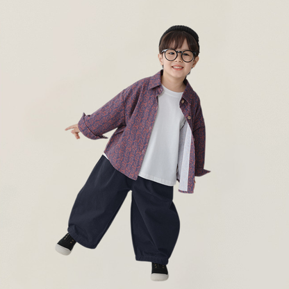 ペイズリー柄コットン長袖シャツ