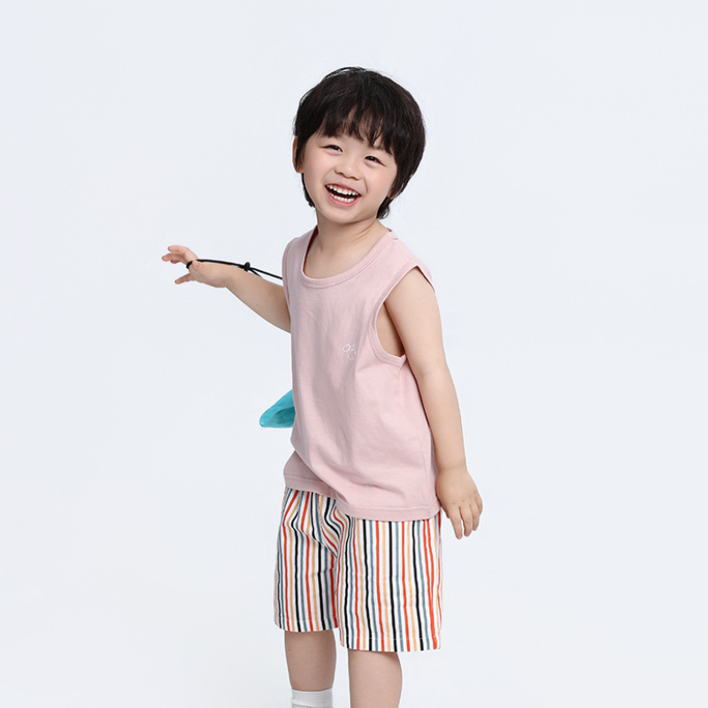 控えめ子犬プリント純綿タンクトップ