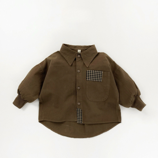 チェック柄切替バルーン袖シャツ