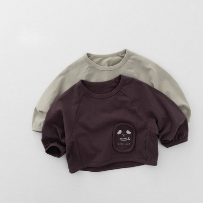 ワッペンデザイン純綿長袖Tシャツ