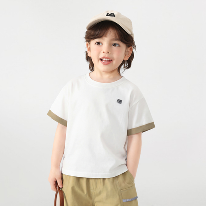 ミニマル森刺繍純棉半袖Tシャツ