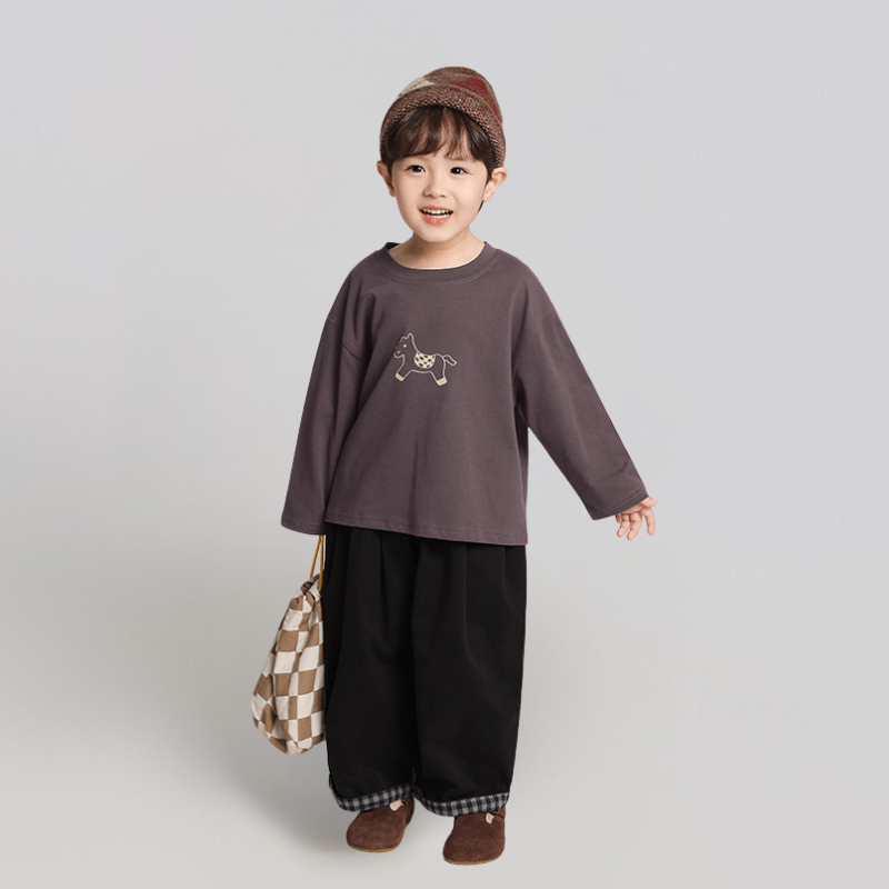 裾チェック柄ロングパンツ純綿