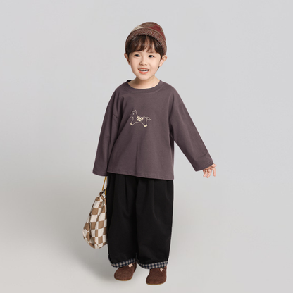 裾チェック柄ロングパンツ純綿