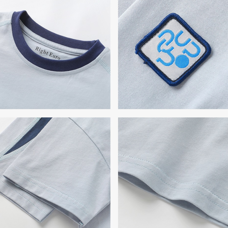 衿袖配色純棉半袖Tシャツ
