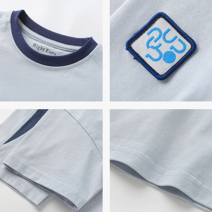 衿袖配色純棉半袖Tシャツ