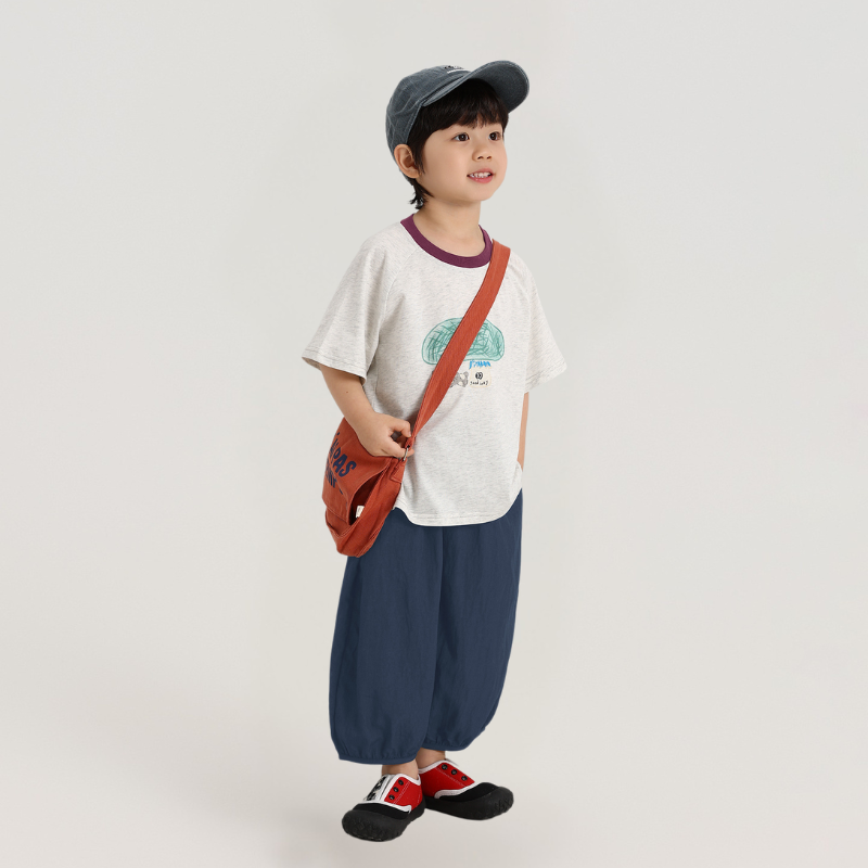 差し色襟純綿半袖Tシャツ