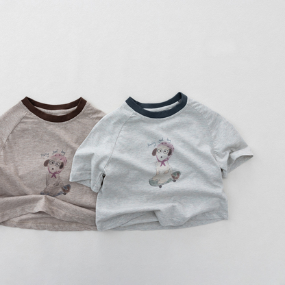 子犬プリント綿100%Tシャツ