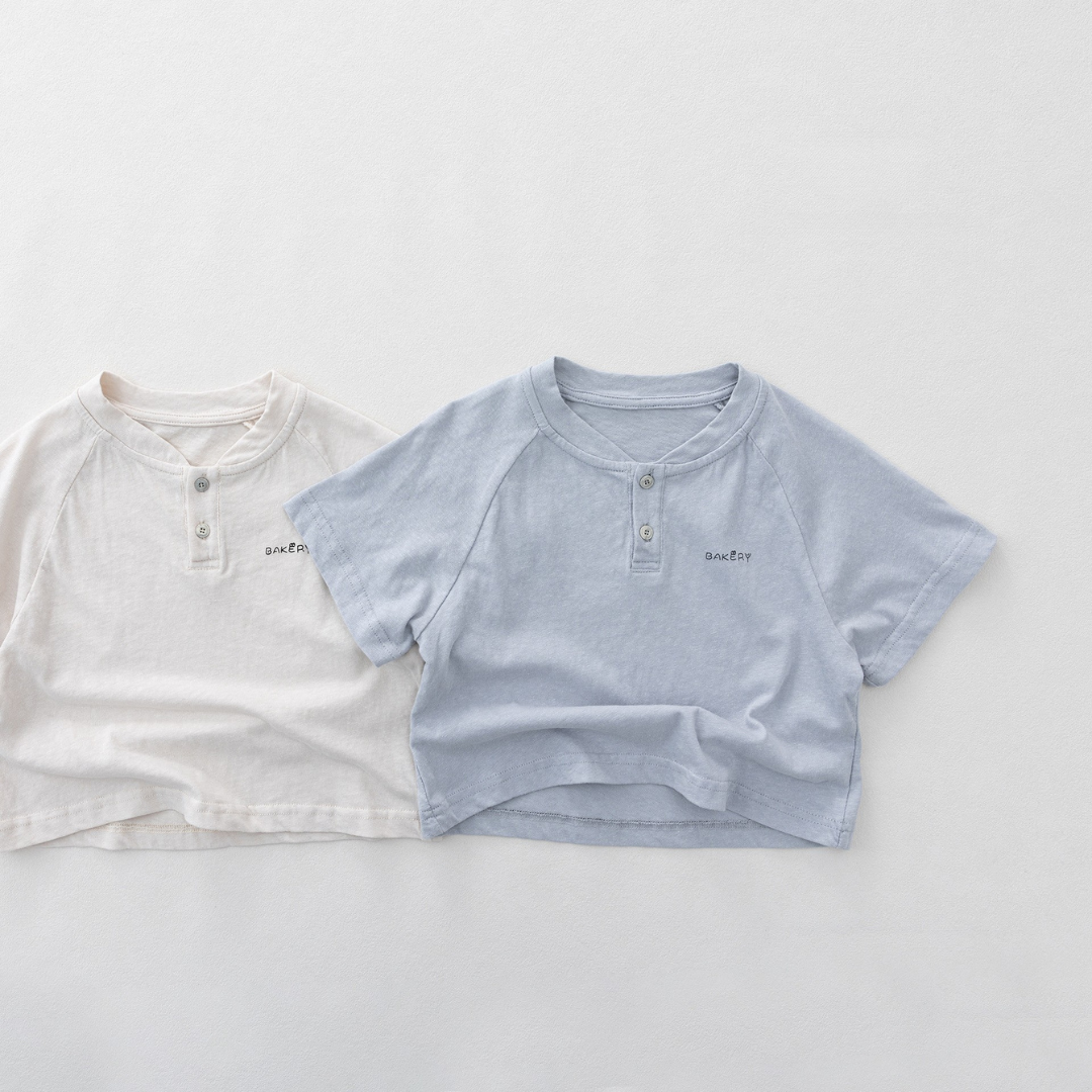 ヘンリーネック純綿半袖Tシャツ