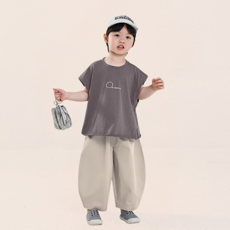 後ろ裾プリントコットン九分丈パンツ