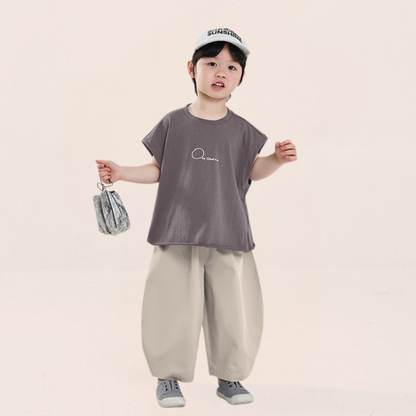 後ろ裾プリントコットン九分丈パンツ