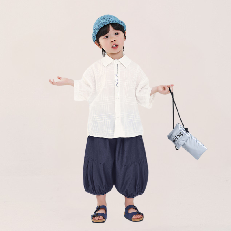 デニム風バルーン七分丈パンツ