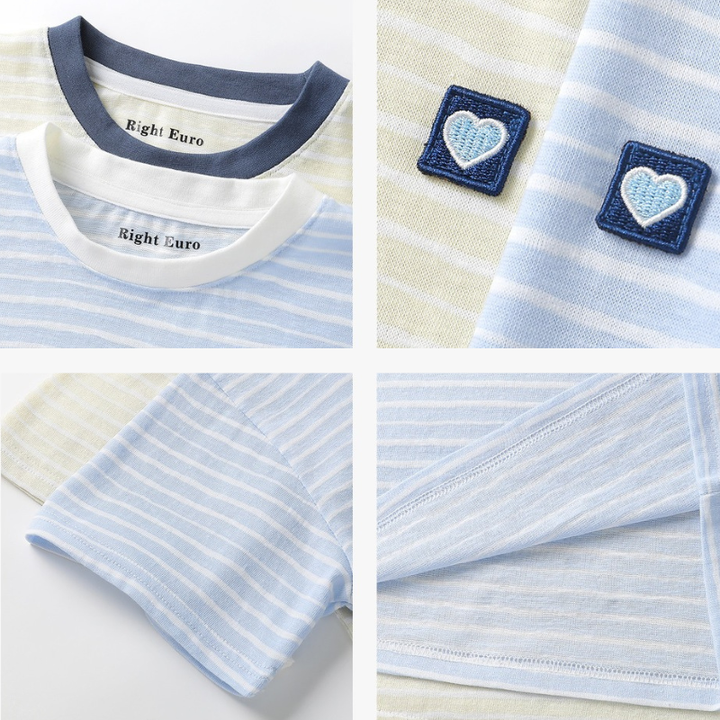 ハート刺繍ワッペンボーダーTシャツ