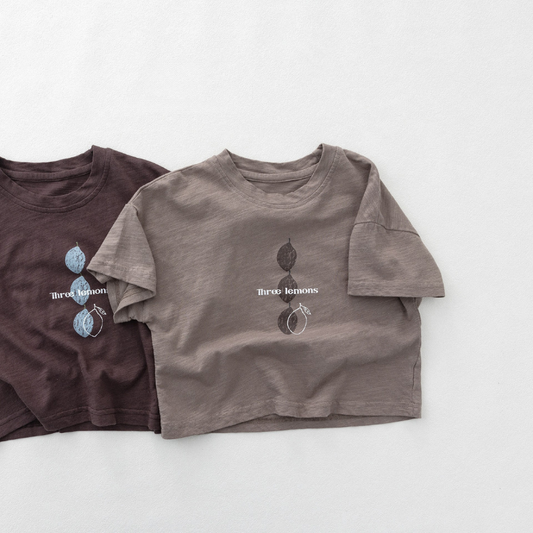 レモンプリントスラブコットン半袖Tシャツ