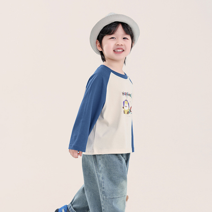 カラフルプリント綿100%ラグランTシャツ