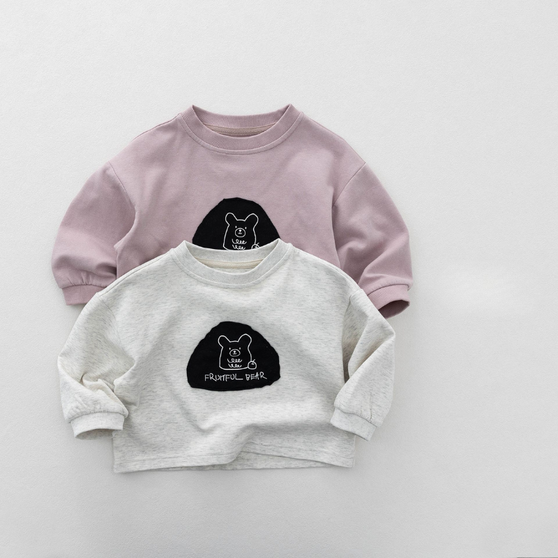 ワッペン線描きクマ長袖Tシャツ