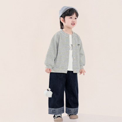 裾返しプリントデニムパンツ