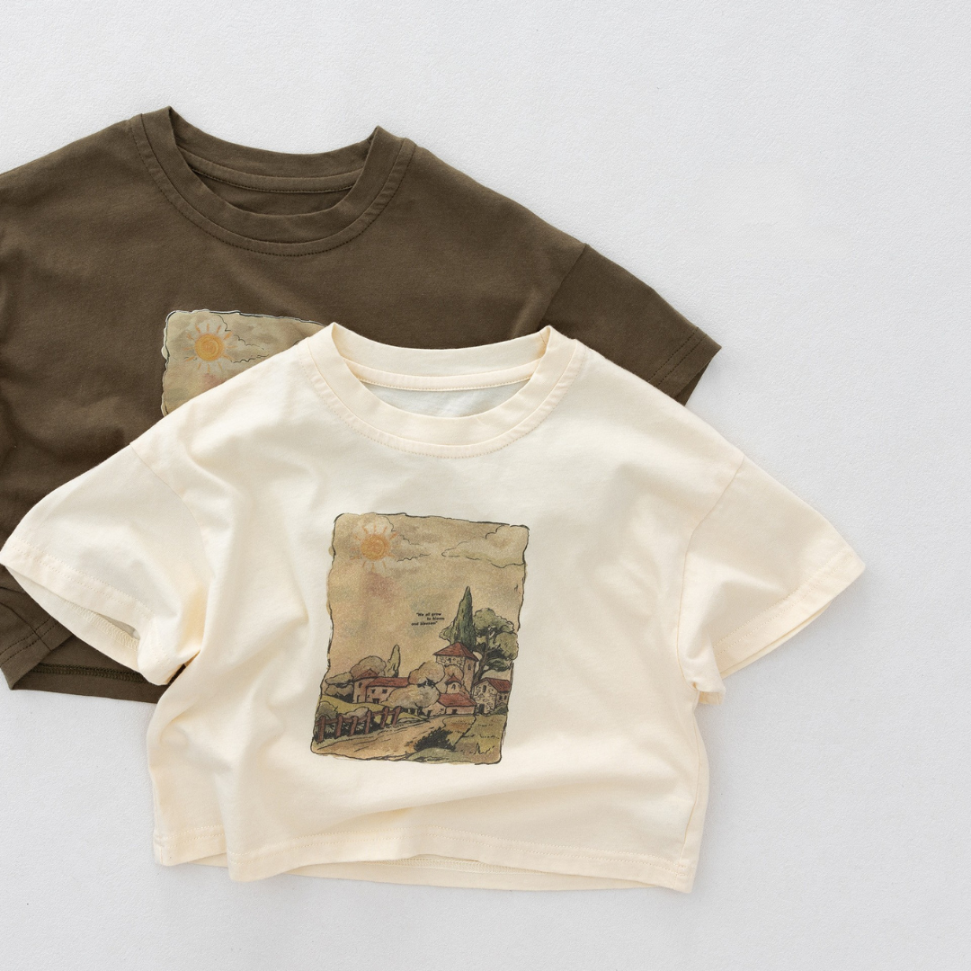 レトロプリント純綿半袖Tシャツ