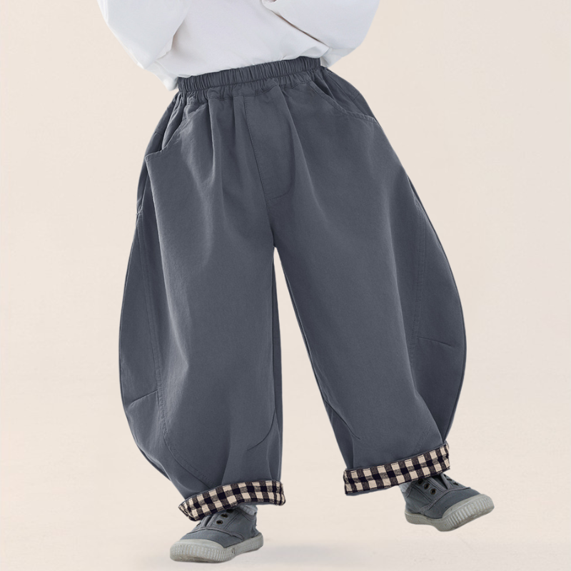 裾チェック切替コットンパンツ