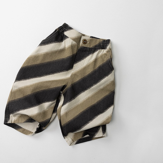 三色斜めストライプコットンパンツ