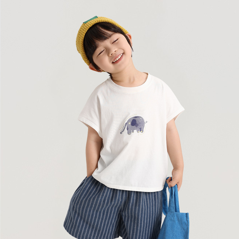 ゾウさんプリント純綿Tシャツ