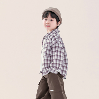 繊細凹凸縞模様チェックシャツ