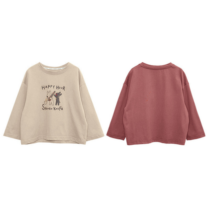 子犬プリント長袖Tシャツ