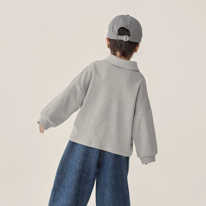 小さプリント純綿ポロ長袖シャツ