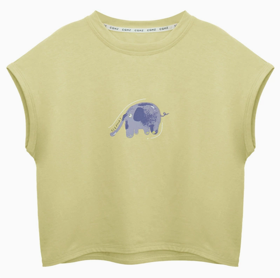 ゾウさんプリント純綿Tシャツ